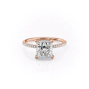 The Pave Crown Kamellie Set  With A 2.5 Carat Princess 14K Rose Gold Moissanite