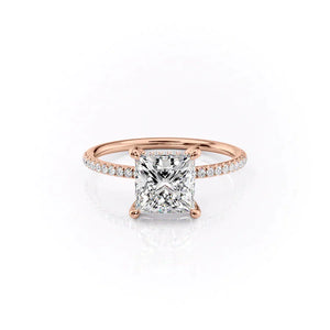 The Crown Kamellie Set  With A 5 Carat Princess 14K Rose Gold Moissanite