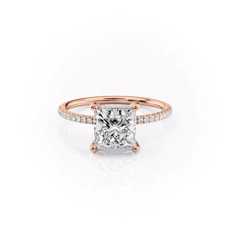 The Crown Kamellie Set With A 1 Carat Princess 14K Rose Gold Lab Diamond
