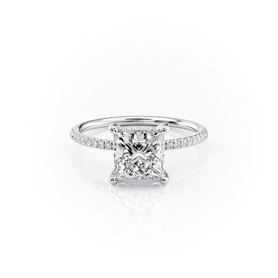 The Pave Crown Kamellie Set  With A 2.5 Carat Princess 14K White Gold Moissanite