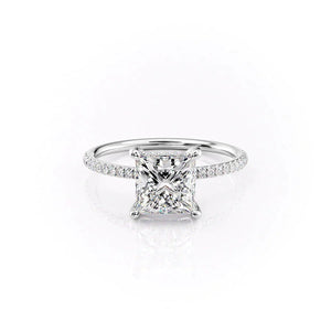 The Pave Crown Kamellie Set  With A 2.5 Carat Princess 14K White Gold Moissanite