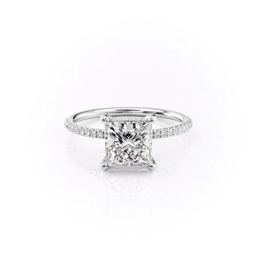 The Crown Kamellie Set  With A 2.5 Carat Princess 14K White Gold Moissanite