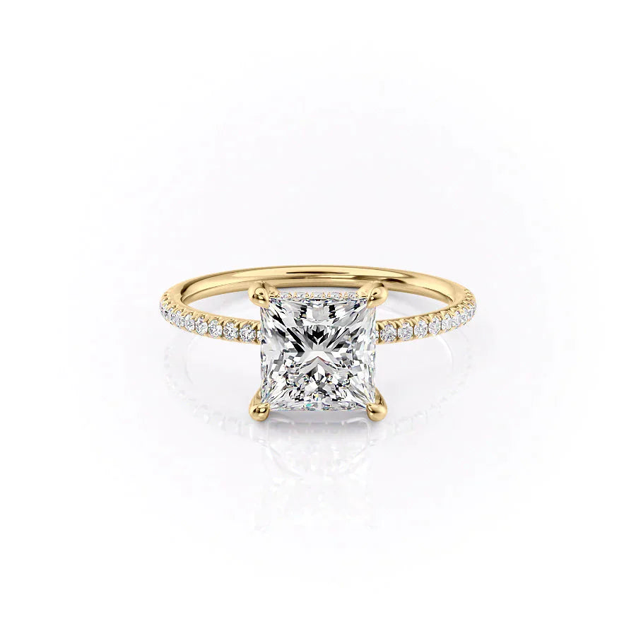 The Crown Kamellie Set  With A 2 Carat Princess 14K Yellow Gold Moissanite