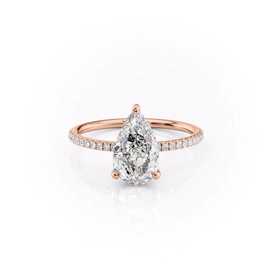 The Pave Crown Kamellie Set With A 1.5 Carat Pear 14K Rose Gold Lab Diamond