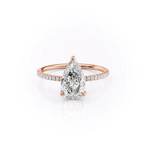 The Pave Crown Kamellie Set With A 1.5 Carat Pear 14K Rose Gold Lab Diamond