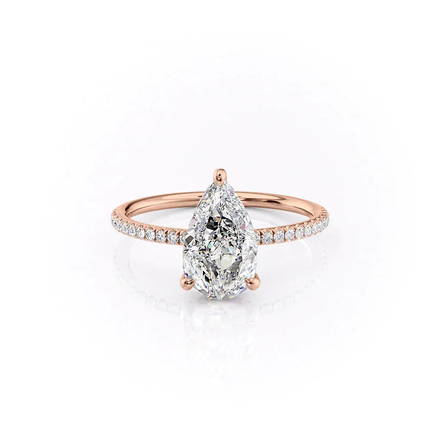 The Pave Crown Kamellie Set  With A 2 Carat Pear 14K Rose Gold Moissanite