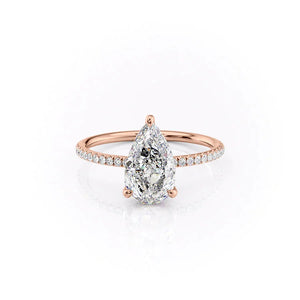 The Pave Crown Kamellie Set  With A 2 Carat Pear 14K Rose Gold Moissanite