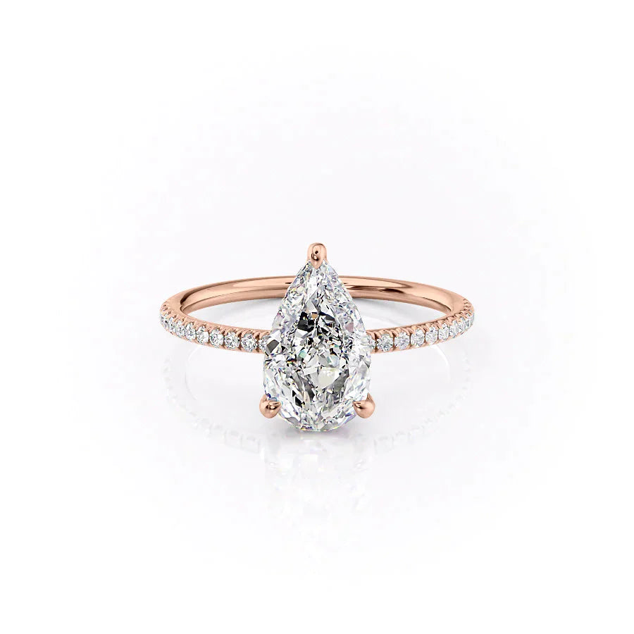 The Crown Kamellie Set With A 3 Carat Pear 14K Rose Gold Lab Diamond