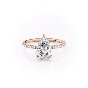 The Crown Kamellie Set With A 3 Carat Pear 14K Rose Gold Lab Diamond