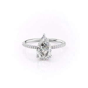 The Pave Crown Kamellie Set  With A 1.5 Carat Pear 14K White Gold Moissanite