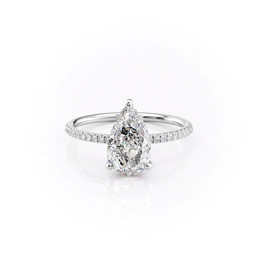 The Pave Crown Kamellie Set  With A 1.5 Carat Pear 18K White Gold Moissanite