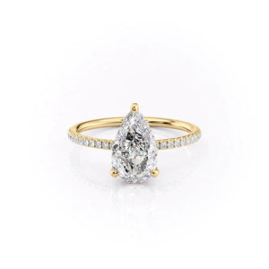 The Crown Kamellie Set With A 2 Carat Pear 18K Yellow Gold Lab Diamond