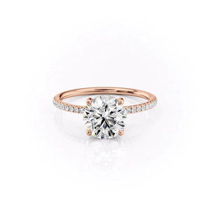 The Pave Crown Kamellie Set With A 1.5 Carat Round 14K Rose Gold Lab Diamond