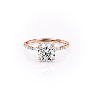 The Pave Crown Kamellie Set  With A 4.5 Carat Round 14K Rose Gold Moissanite