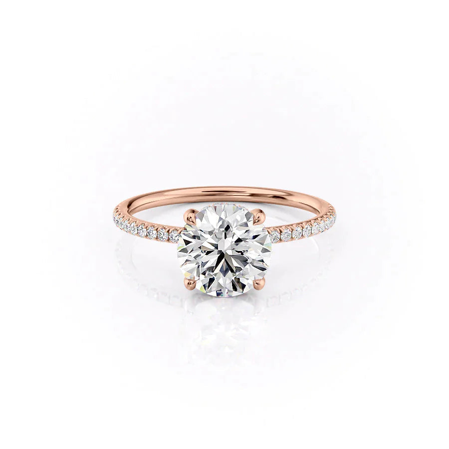 The Pave Crown Kamellie Set  With A 2.5 Carat Round 14K Rose Gold Moissanite