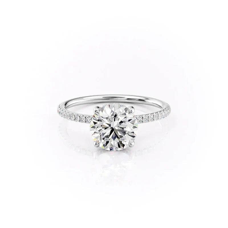 The Pave Crown Kamellie Set  With A 3.5 Carat E. Cushion 18K White Gold Moissanite