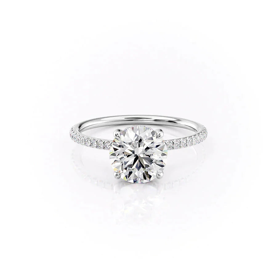 The Pave Crown Kamellie Set  With A 2.5 Carat Round 14K White Gold Moissanite
