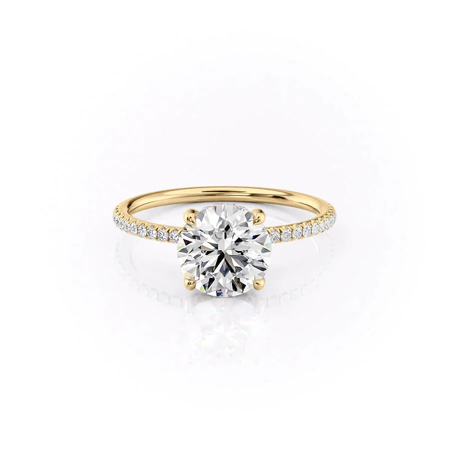 The Pave Crown Kamellie Set  With A 3 Carat Round 18K Yellow Gold Moissanite