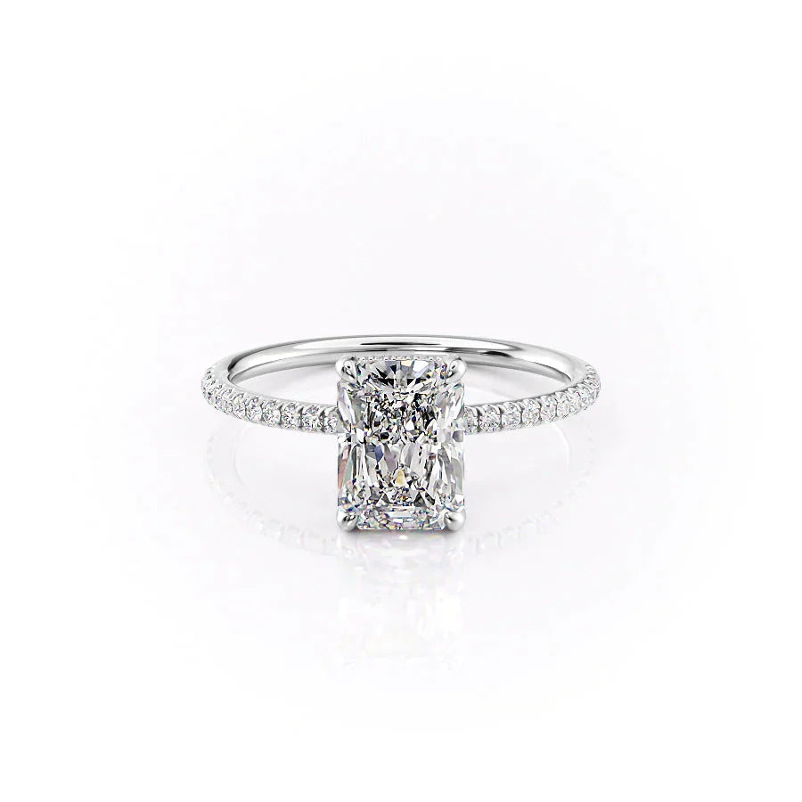 The Crown Kamellie Set With A 3 Carat Radiant 14K White Gold Lab Diamond