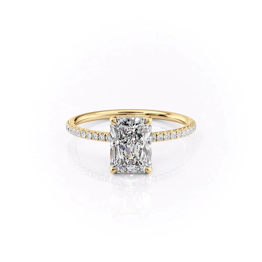 The Pave Crown Kamellie Set  With A 5 Carat Radiant 18K Yellow Gold Moissanite