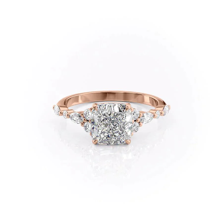 The Kristen Set With A 1.5 Carat Cushion 14K Rose Gold Lab Diamond