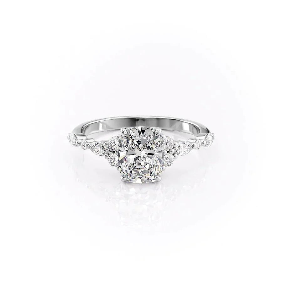 The Kristen Set With A 2.5 Carat E. Cushion 18K White Gold Lab Diamond