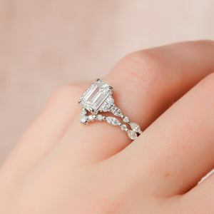 The Kristen Set With A 1 Carat Emerald 14K White Gold Lab Diamond