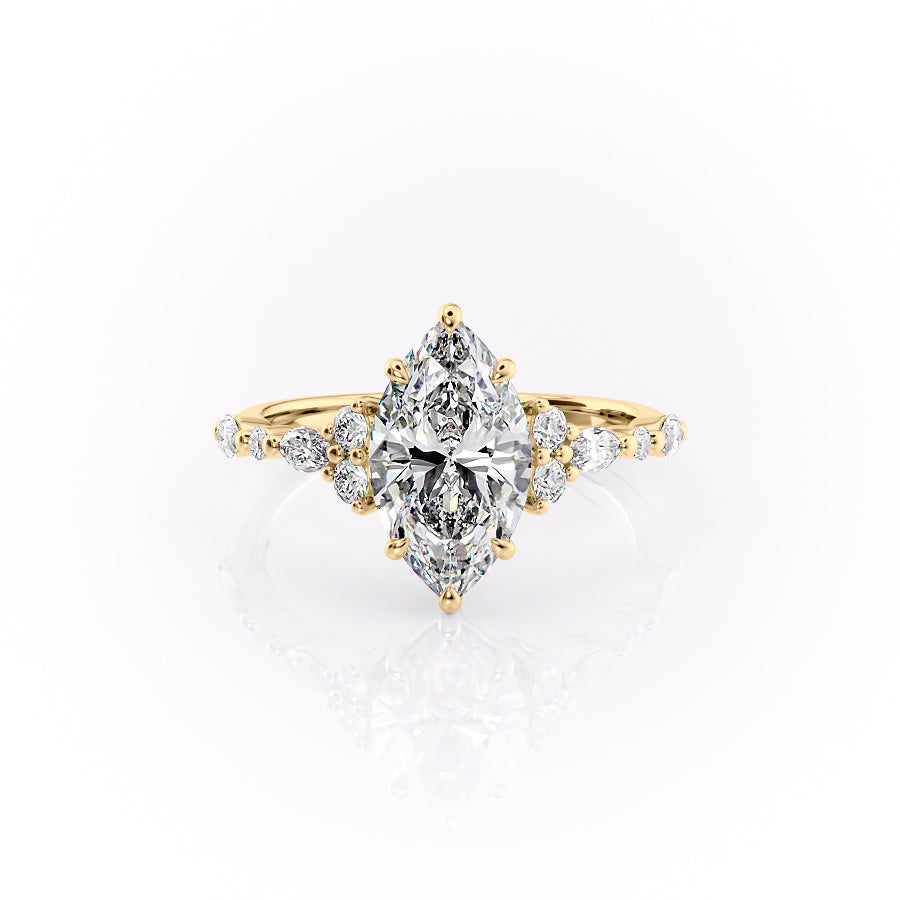 The Kristen Set With A 1 Carat Marquise 18K Yellow Gold Lab Diamond