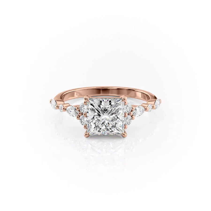 The Kristen Set With A 3 Carat Princess 14K Rose Gold Lab Diamond