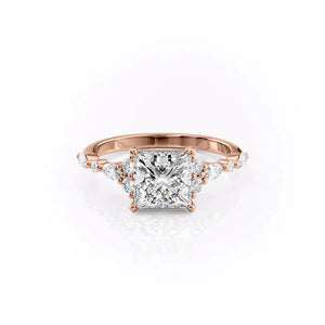 The Kristen Set With A 3 Carat Princess 14K Rose Gold Lab Diamond
