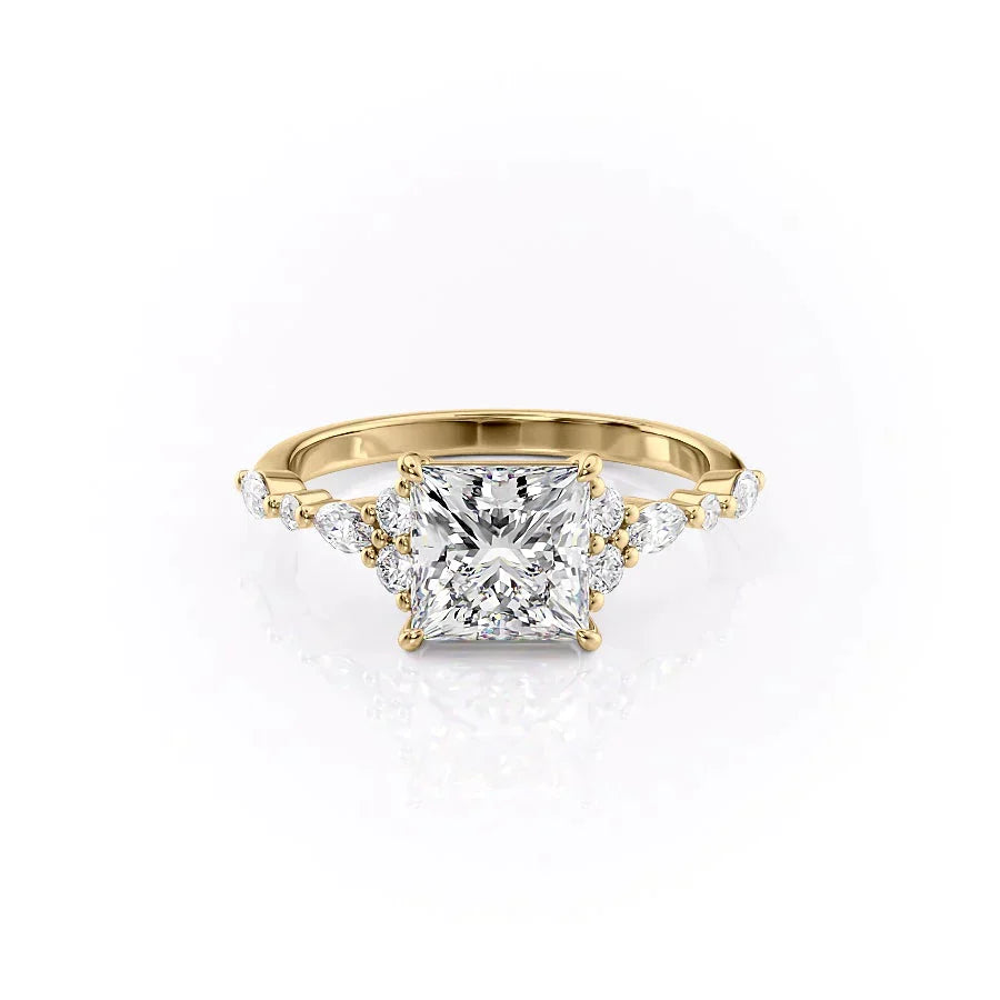 The Kristen Set With A 1 Carat Princess 14K Yellow Gold Lab Diamond