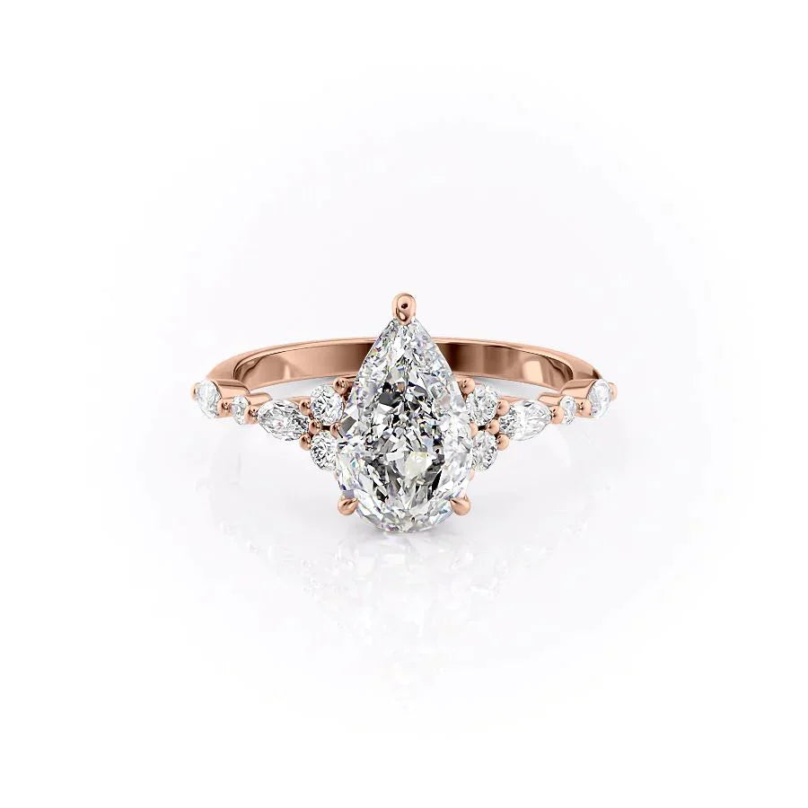 The Kristen Set With A 1.5 Carat Pear 14K Rose Gold Lab Diamond