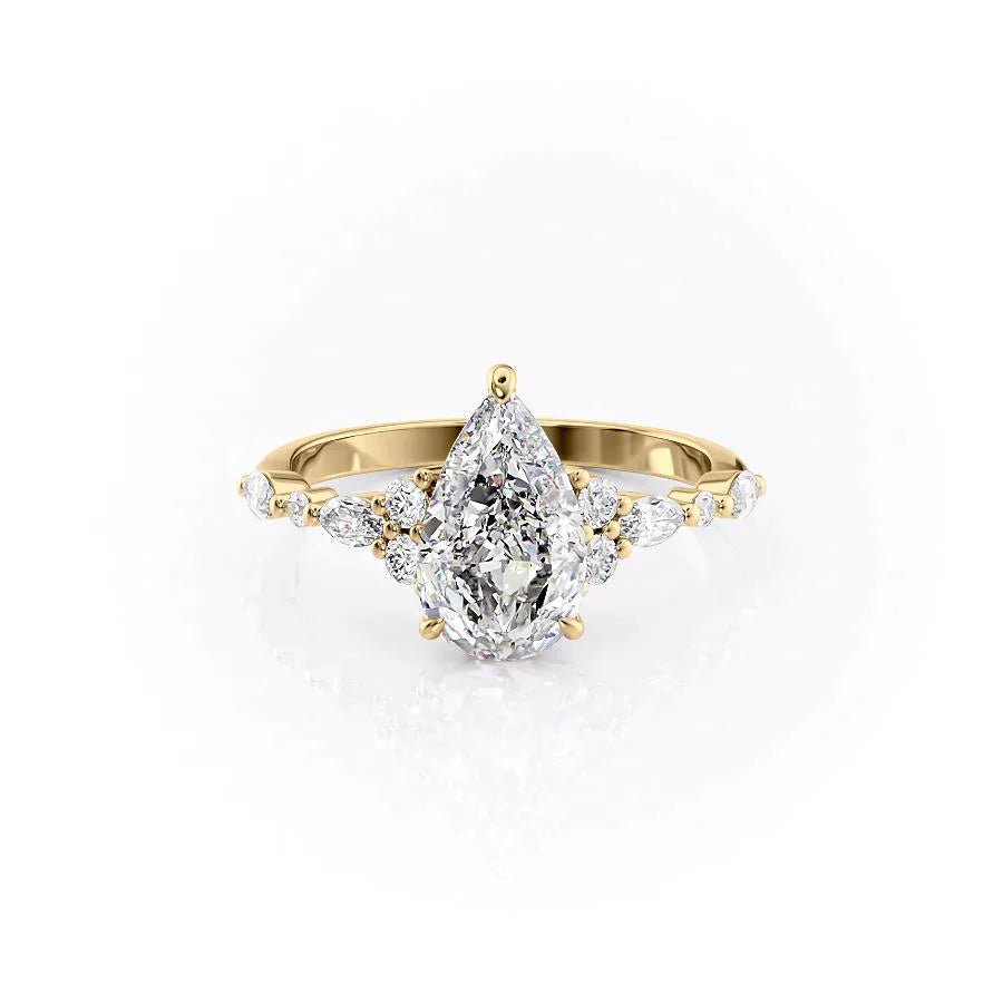 The Kristen Set With A 1.5 Carat Pear 18K Yellow Gold Lab Diamond