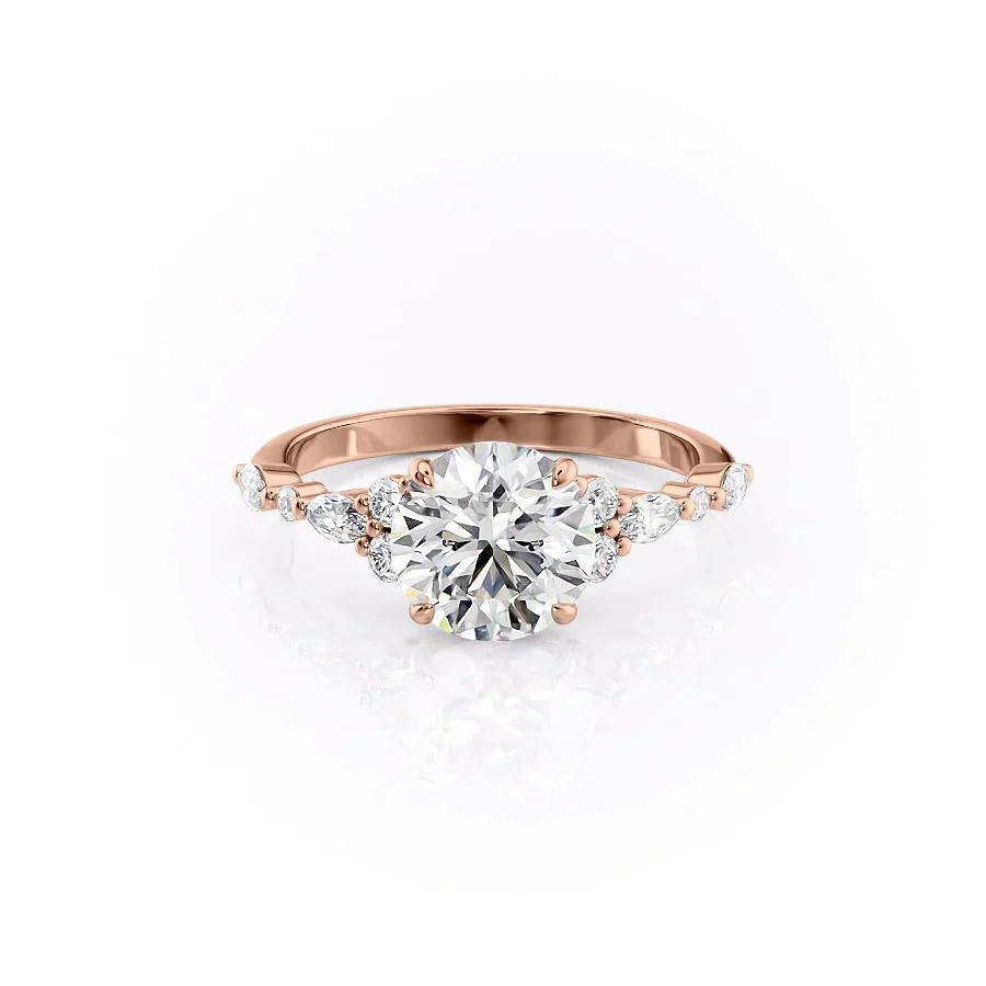 The Kristen Set Round  With A 1 Carat Round 14K Rose Gold Moissanite