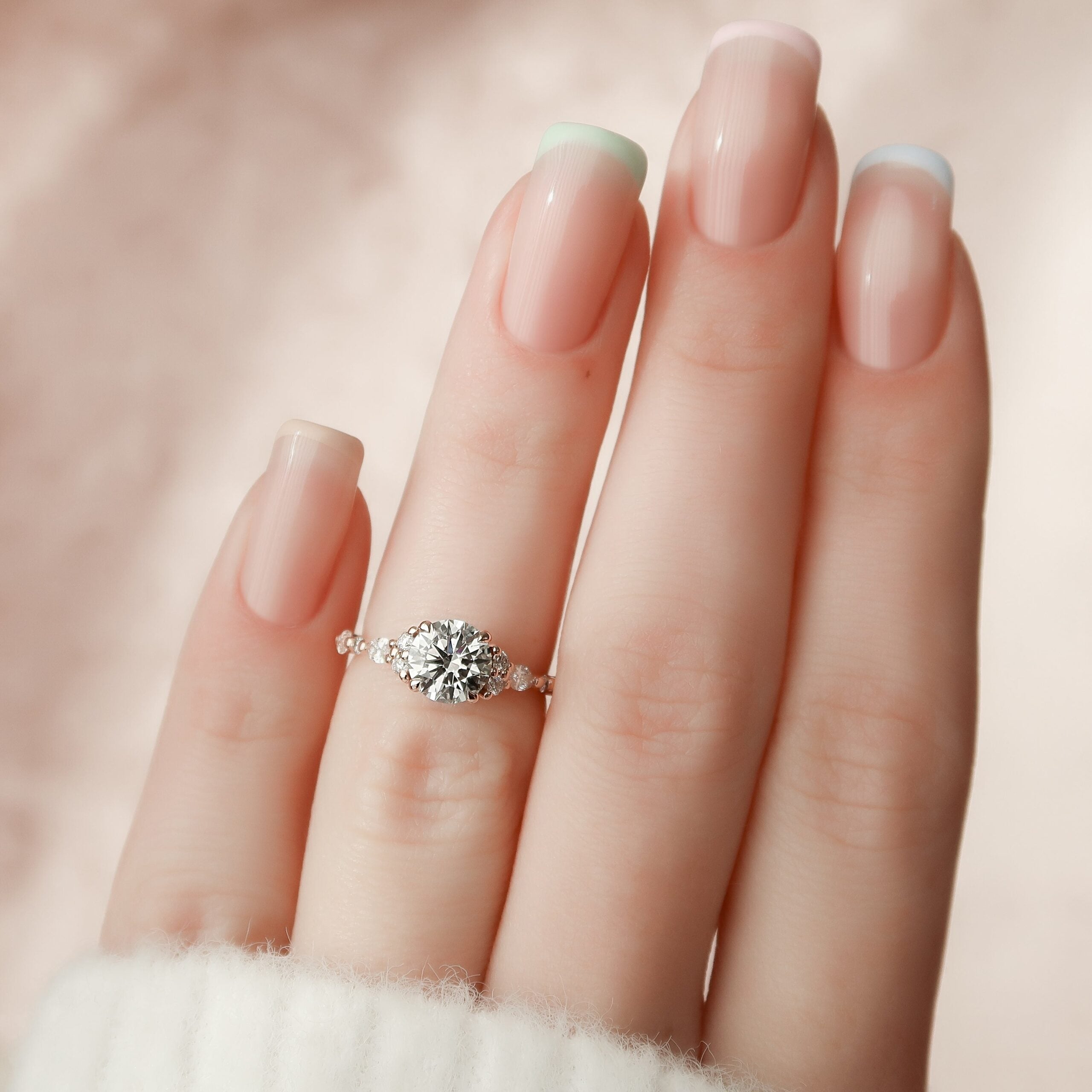 The Kristen Set Round  With A 1 Carat Round 14K Rose Gold Moissanite