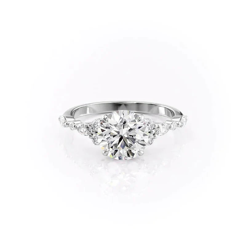 The Kristen Set Round  With A 5 Carat Round 14K White Gold Moissanite