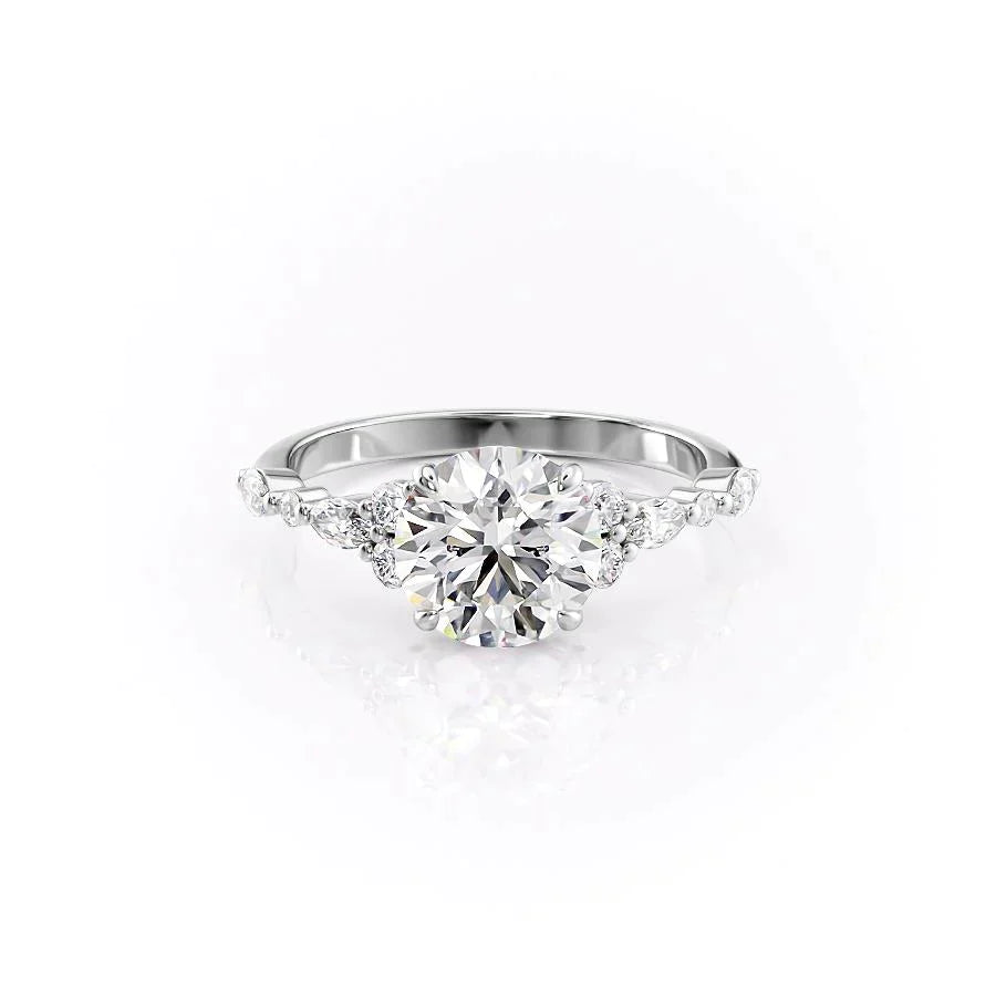 The Kristen Set Round  With A 1 Carat Round 18K White Gold Moissanite