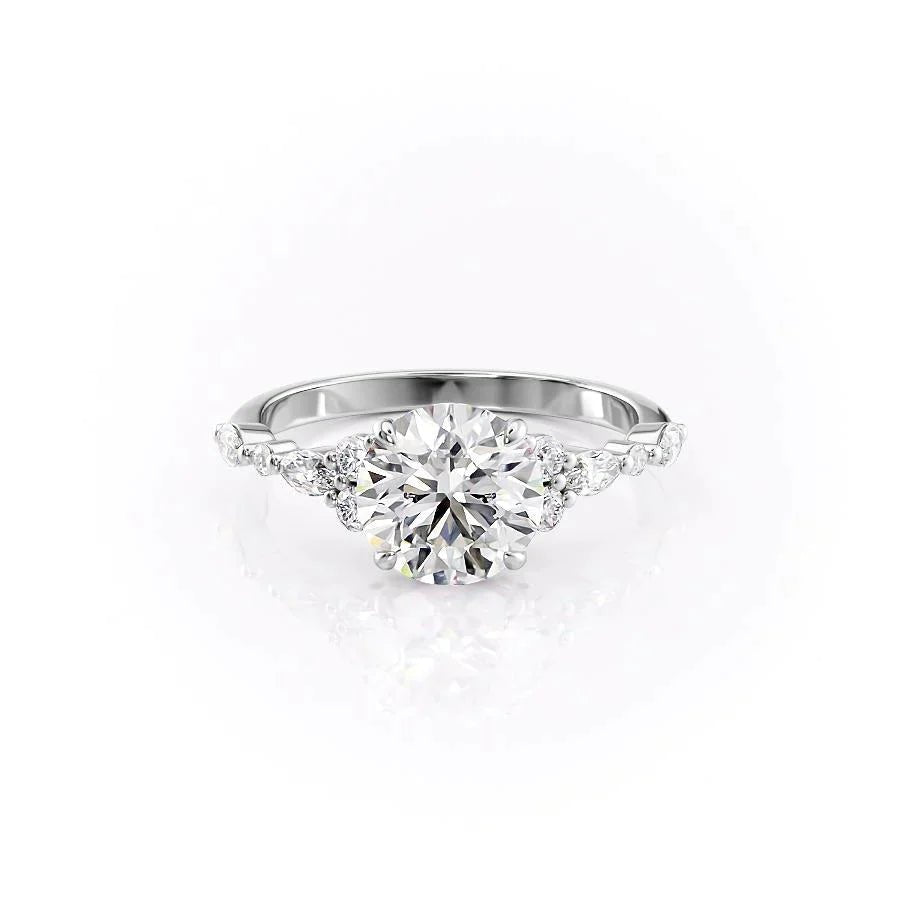 The Kristen Set Round  With A 1.5 Carat Round 14K White Gold Moissanite