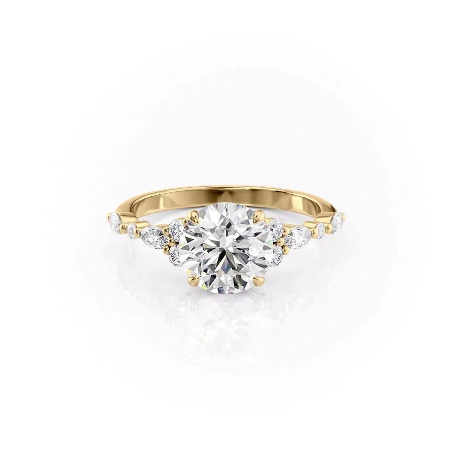 The Kristen Set Round  With A 5 Carat Round 18K Yellow Gold Moissanite