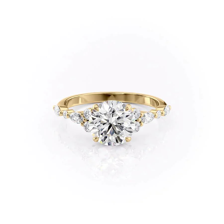 The Kristen Set Round  With A 1 Carat Round 18K Yellow Gold Moissanite