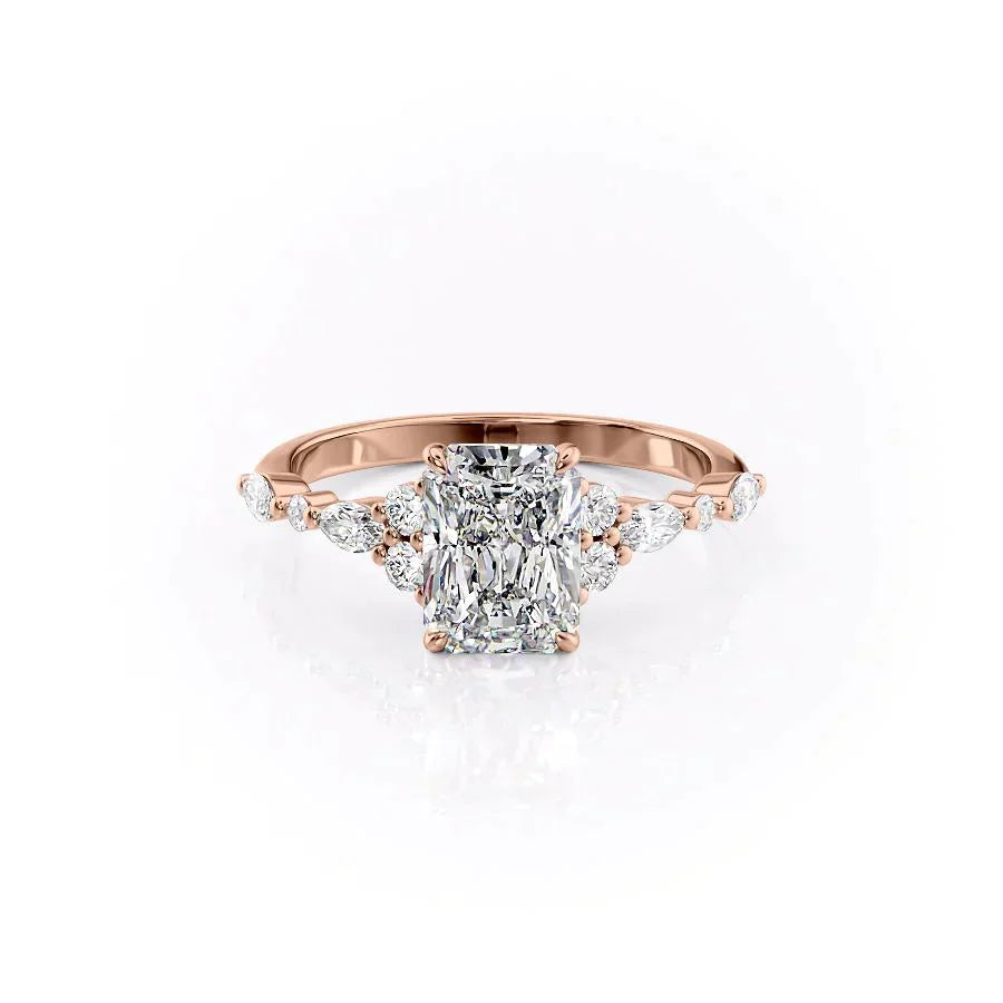 The Kristen Set With A 3 Carat Radiant 14K Rose Gold Lab Diamond