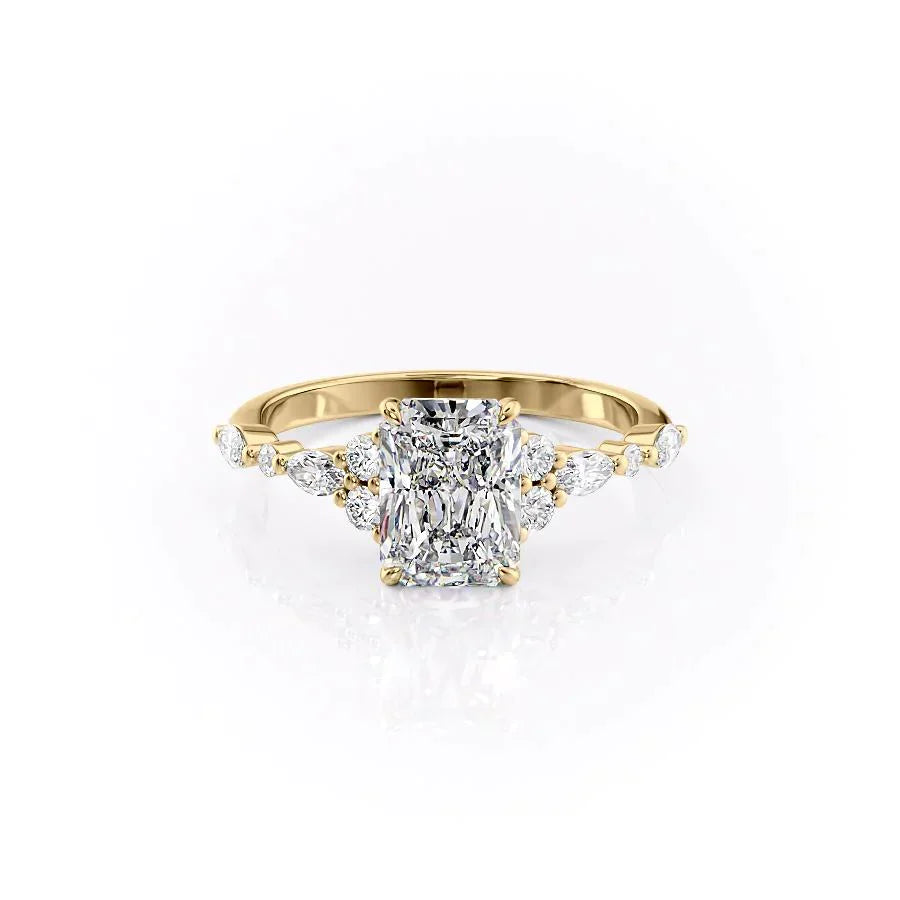 The Kristen Set With A 1.5 Carat Radiant 14K Yellow Gold Lab Diamond