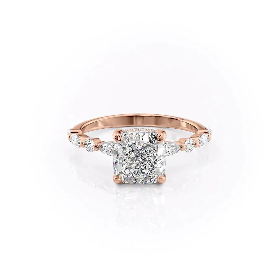 The Lindsey Set  With A 4.5 Carat Cushion 14K Rose Gold Moissanite