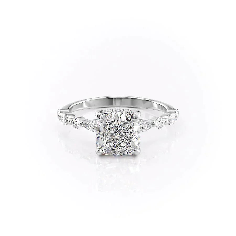 The Lindsey Set  With A 4.5 Carat Cushion 14K White Gold Moissanite