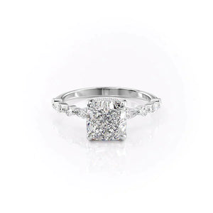 The Lindsey Set  With A 1.5 Carat Cushion 14K White Gold Moissanite