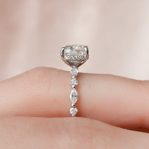 The Lindsey Set  With A 3 Carat Cushion 14K White Gold Moissanite