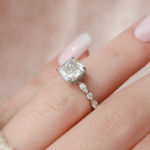 The Lindsey Set  With A 3 Carat Cushion 14K White Gold Moissanite