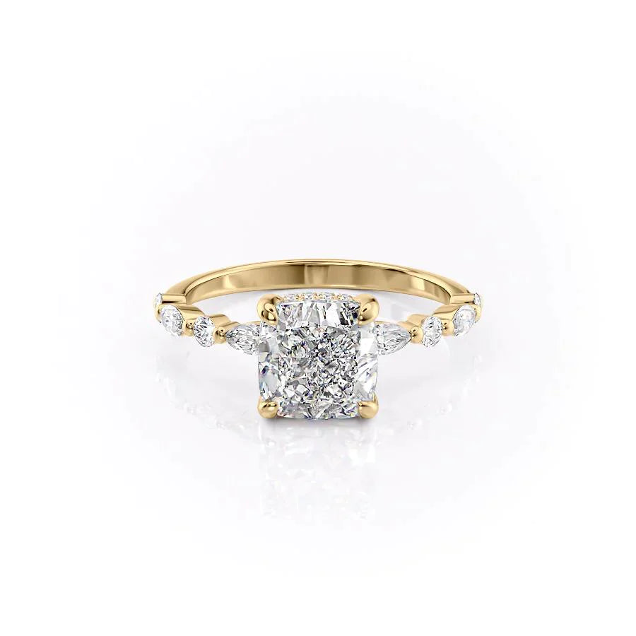 The Lindsey Set With A 1 Carat Cushion 14K Yellow Gold Lab Diamond