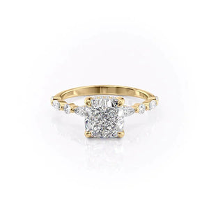 The Lindsey Set With A 1 Carat Cushion 14K Yellow Gold Lab Diamond