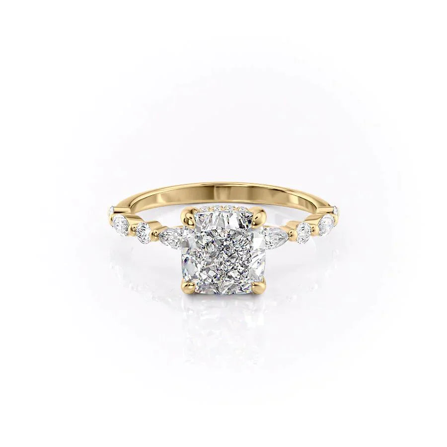 The Lindsey Set  With A 4 Carat Cushion 18K Yellow Gold Moissanite
